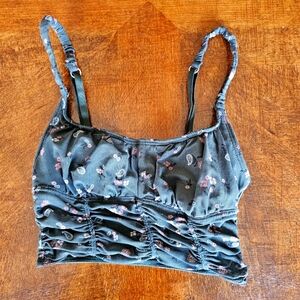 Gilly Hicks Women's Lace Ruched Bust Corset Top Forest Green Floral size XXS